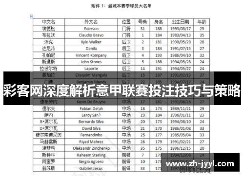 彩客网深度解析意甲联赛投注技巧与策略